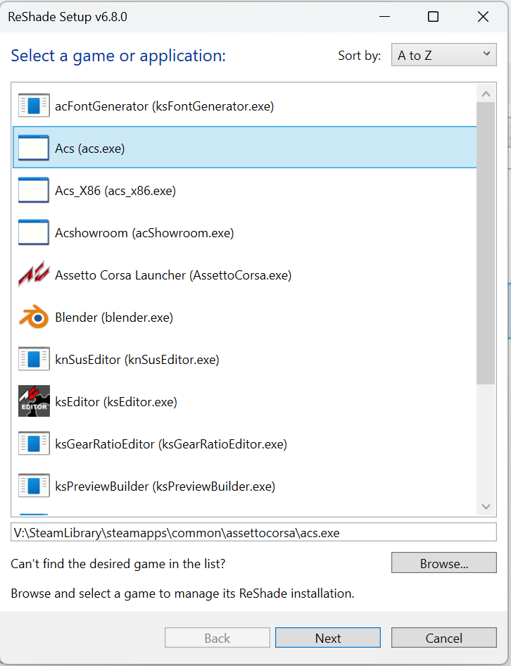reshade setup window