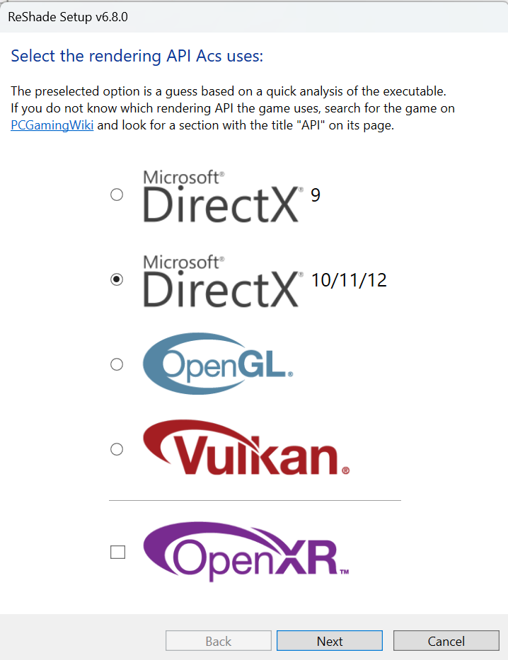 select the directx 